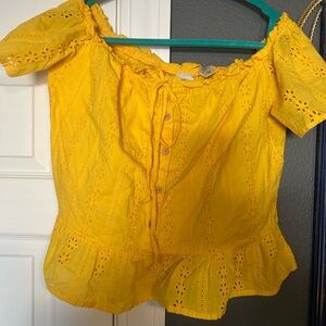 Daytrip Yellow Eyelet Button-Front Blouse